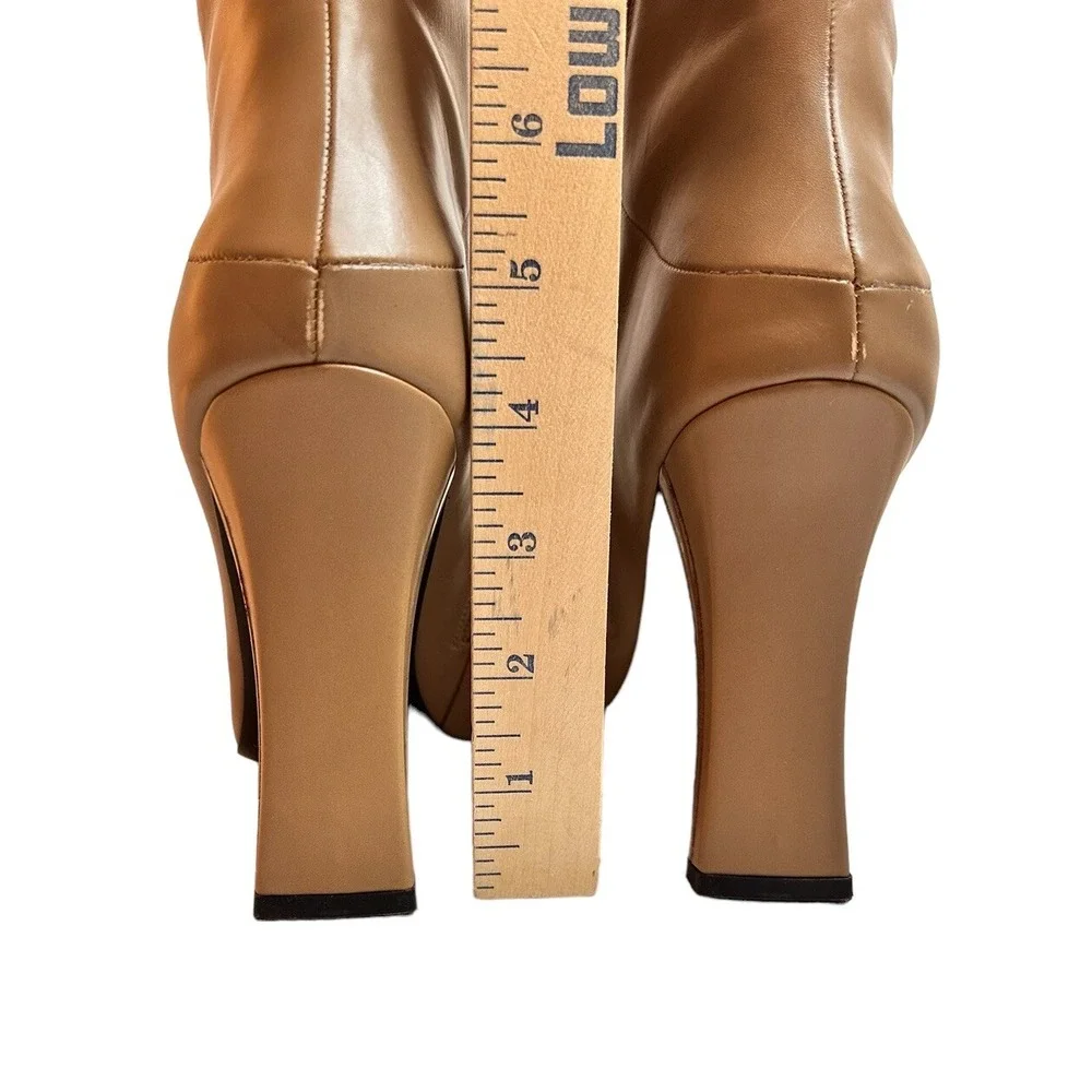 Via Spiga Leather Boots Tan Women's Knee High Ranch Cottagecore Sz 9.5 NEW Boho